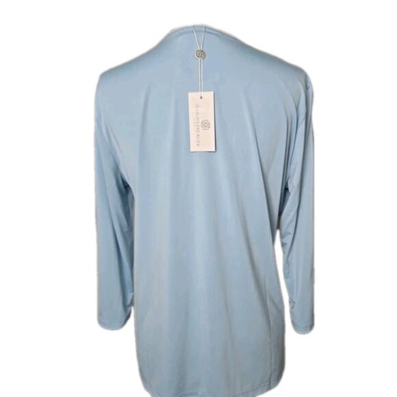 Jean-Pierre Klifa Blue V-Neck Bimini Stretch Knit 3/4 Sleeve Top LARGE NWT $68 - Picture 4 of 5